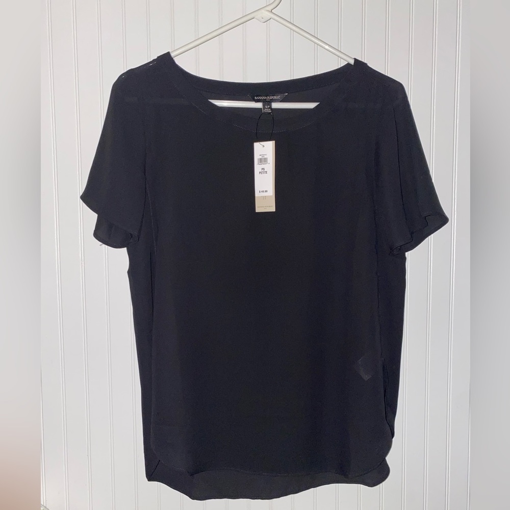 Banana Republic Dressy Flowy Black Blouse Top Small Petite Size